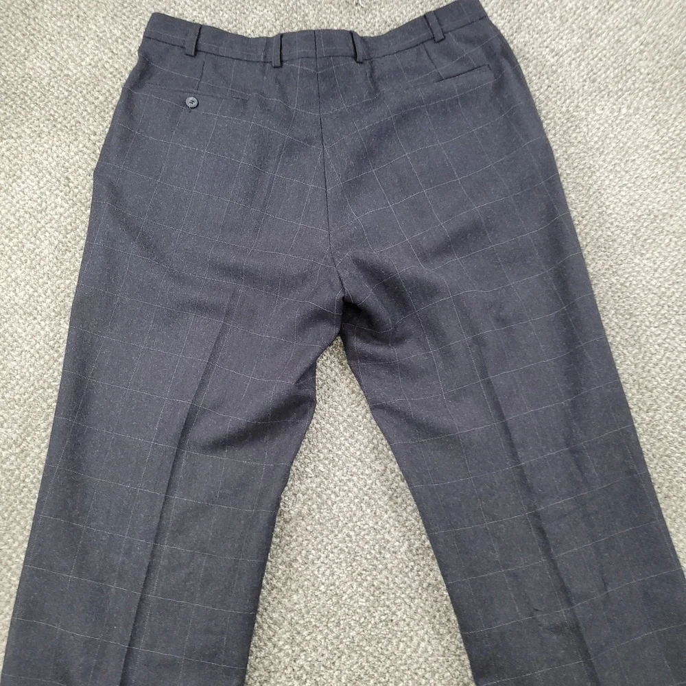 Warren Scott Mens 44L Suit Pure Wool Windowpane Charcoal Grey 2 Button Pleated